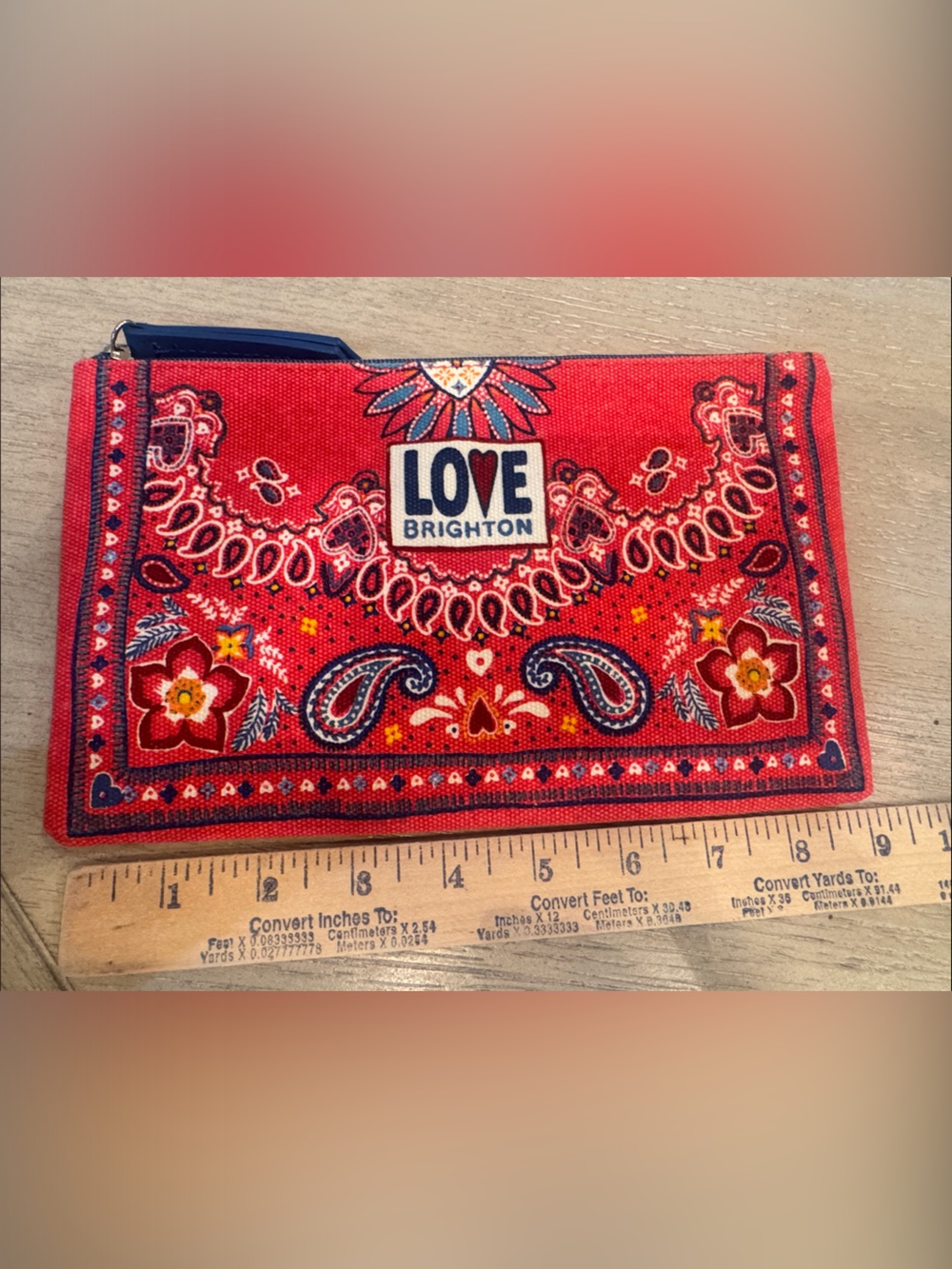 Brighton Red Paisley Canvas Zip Pouch, NWOT